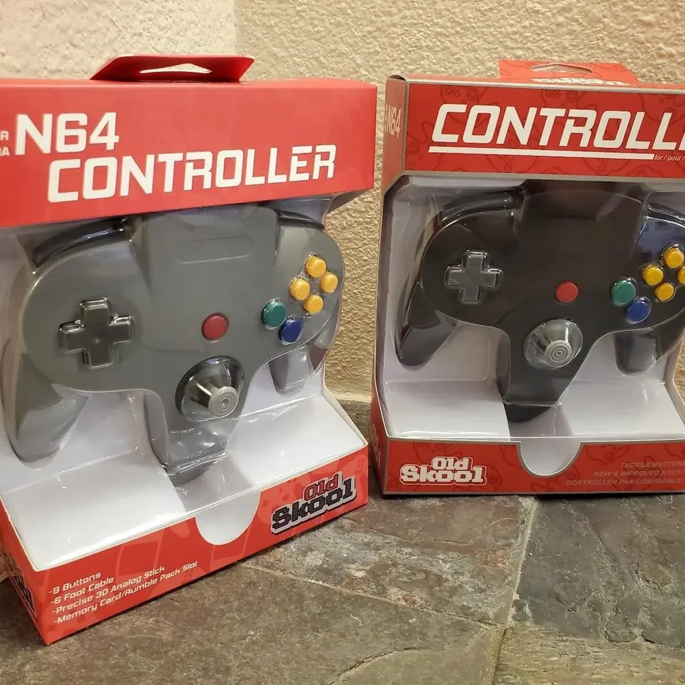 2 N64 Controllers - Grey & Black (NEW) - Nintendo64 - Old Skool